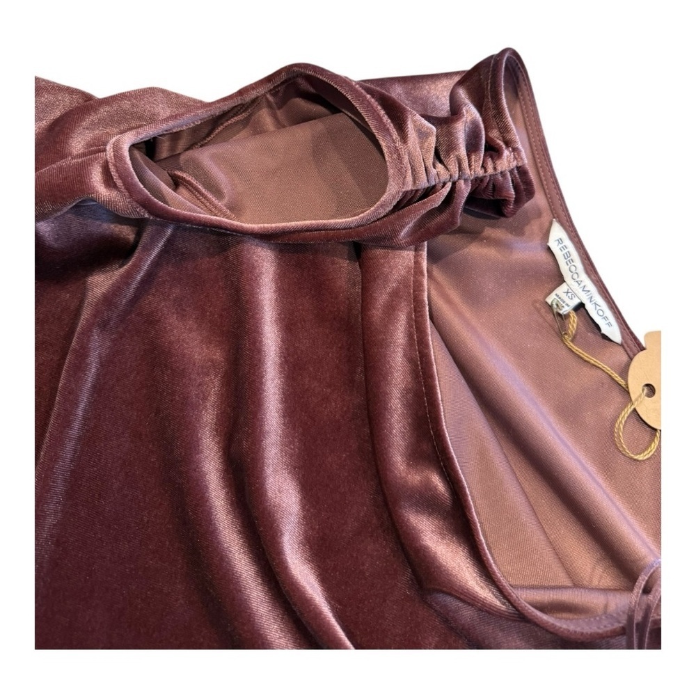 Rebecca Minkoff Minka Velvet One-Shoulder Top Mauve Pink XS Balloon Sleeve NWT - Picture 4 of 8